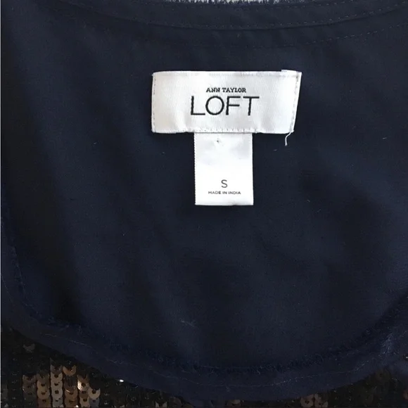 Loft sleeveless sequin sparkly blouse small navy - Picture 2 of 6